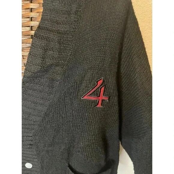 STRANGER THINGS PACSUN BLACK THINGS FLAMES CARDIGAN SWEATER SIZE LARGE - Picture 5 of 9